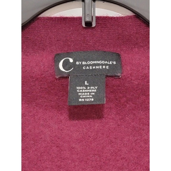 C By Bloomingdales 100% 2 Ply Cashmere Wine Color V Neck Cardigan L - Picture 2 of 10